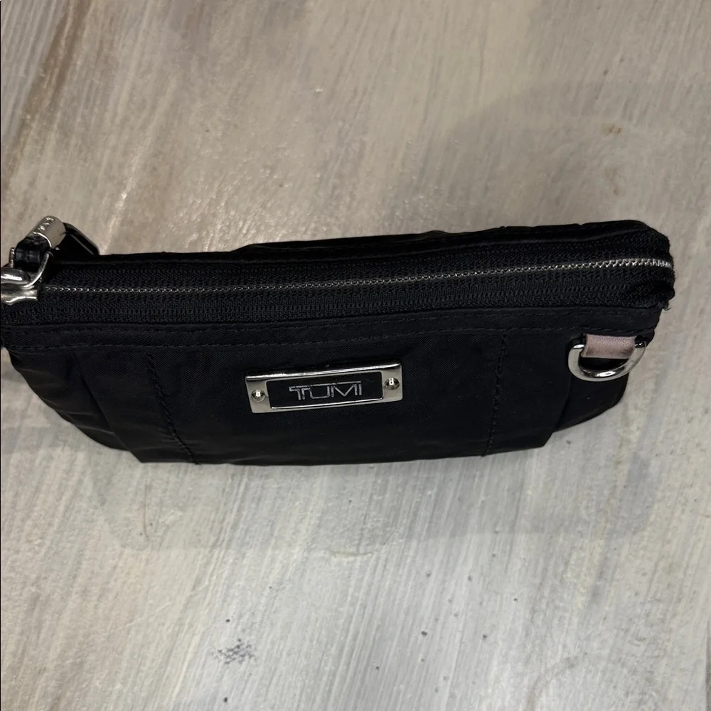 TUMI Black Voyager Vienna Nylon Triple Compartment Wristlet